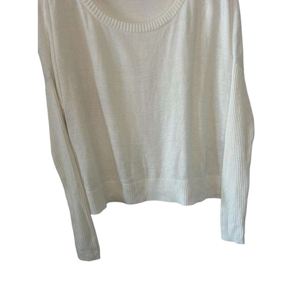 GARAGE Cream Lightweight Knit Ribbed Sleeve Short Pullover Scoop Neck Sweater M - Picture 4 of 9